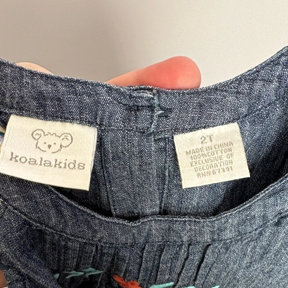 Koala Kids Chambray Denim Southwest Embroidered Dress size 2T Crochet Trim